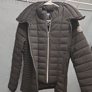 Dkny Black Quilted Jacket with Hood